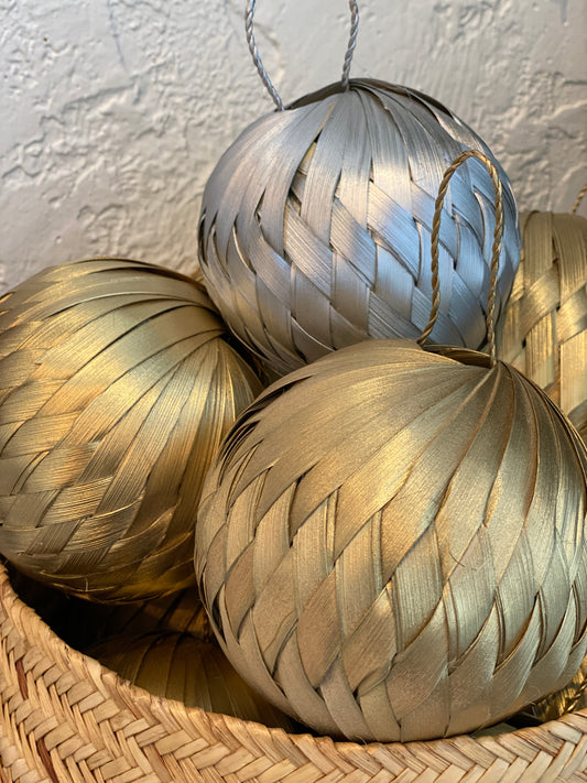 Handmade Woven Gold + Silver Ornaments